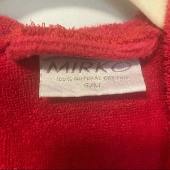 Mirko 100%  natural cotton red bathrobe with hood S/M - Picture 3 of 4